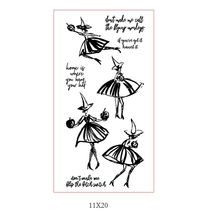 Прозрачные штампы ведьмы с тыквой для изготовления открыток своими руками