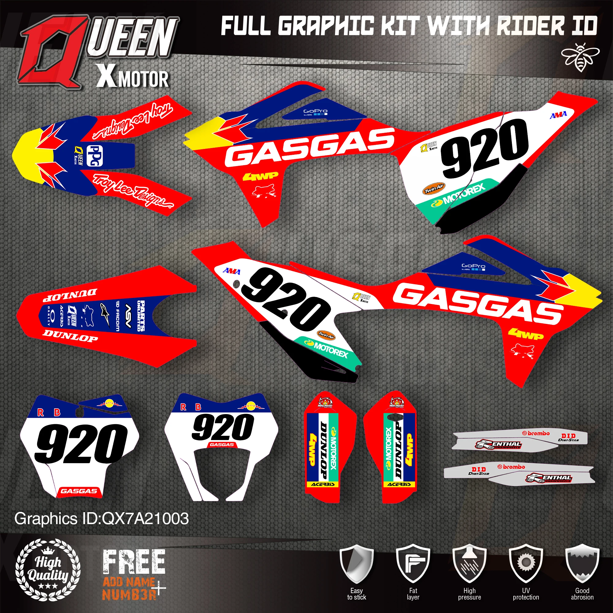 QUEEN X MOTOR Custom Team Graphics Backgrounds Decals 3M Stickers Kit For GASGAS 2021 2022 2023 EC MC 003