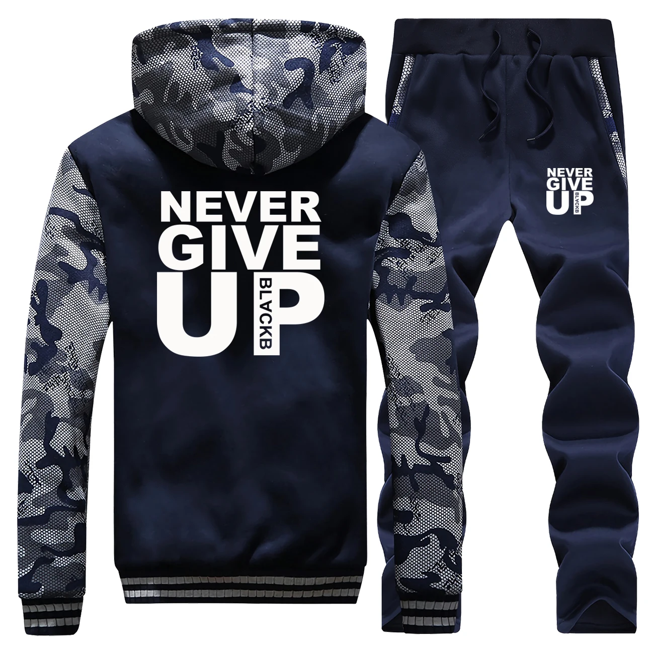 

2020 Trackusits Sets Never Give Up Letter Print Sweatshirts Sweatpant 2 pieces Sets Male Winter Warm Thicken Joggers Jacket Coat