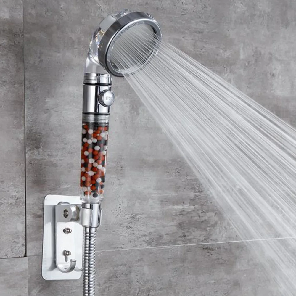 

Bath Shower Head High Pressure Saving Water Bathroom Filter Spray Nozzle Handheld Shower Head 3 Modes With Stones