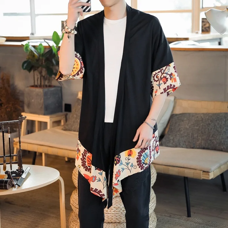 

Кимоно мужское в японском стиле, винтажная льняная рубашка в японском стиле, юката, жакет для косплея хаори, уличная одежда