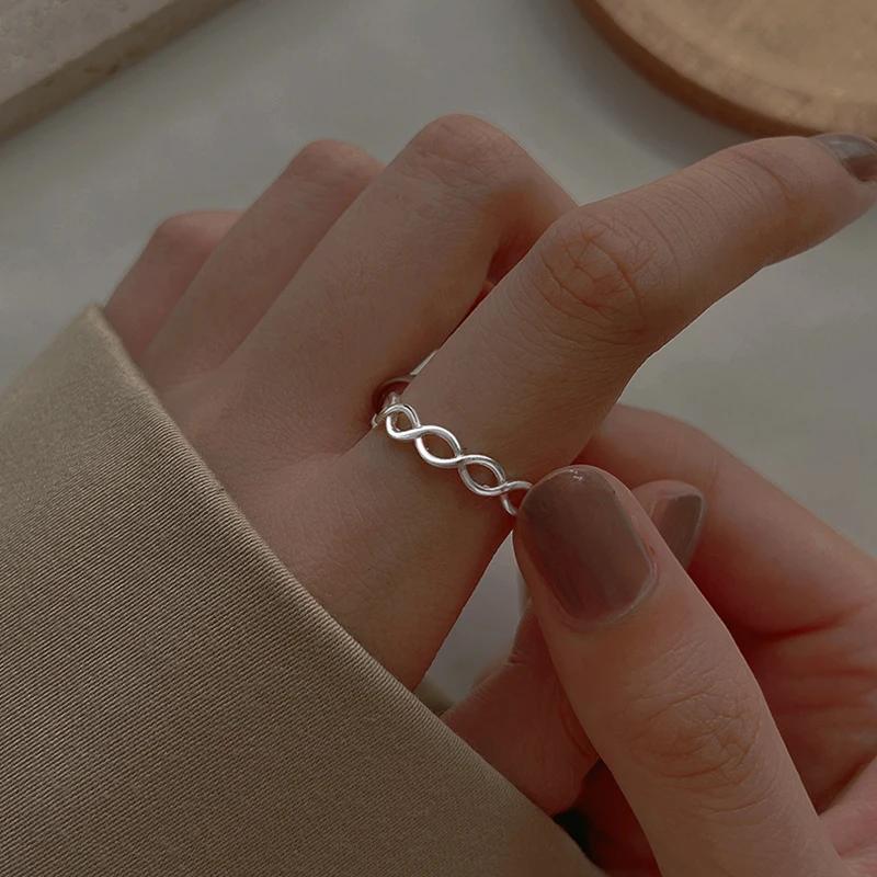 

Infinity Simple Small Hollow Woven Cross 925 Sterling Silver Adjustable Rings For Women Dainty Elegant Jewelry Gifts