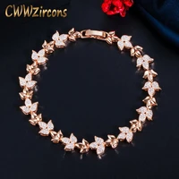 cwwzircons designer 585 rose gold color leaf shape cz tennis bracelet for women bling cubic zirconia wedding party jewelry cb233
