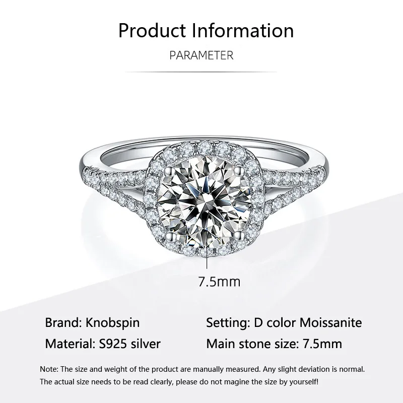 

Knobspin 100% 925 Sterling Silver Real New Luxury 1.5 Carats D Color Square Moissanite Love For Women Rings Jewelry Gift Wedding