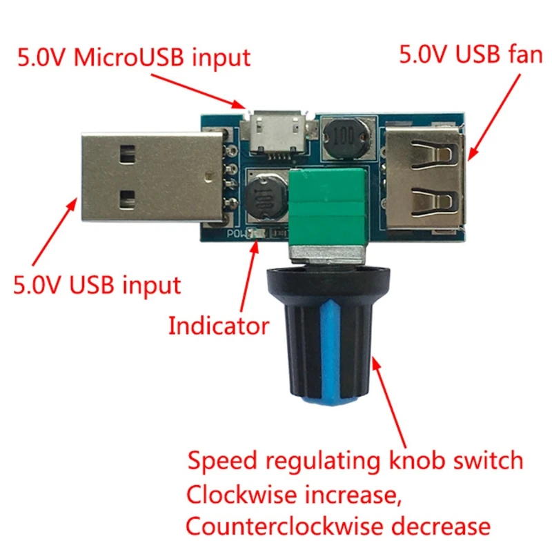 

Y1UD USB Fan Speed Controller DC 4-12V Reducing Noise Multi-stall Adjustment Governor