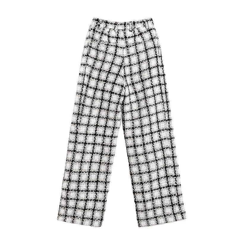 TWOTWINSTYLE Hit Color Casual Plaid Trousers For Women High Waist Pocket Wide Leg Pants Female 2020 Spring Fashion New Clothing