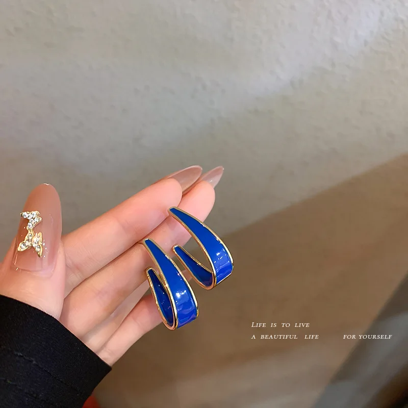 

Korean Version East Gate 925 Silver Needle Geometric Oil Dripping Earrings Fashion Small Net Red Simple Earrings Female