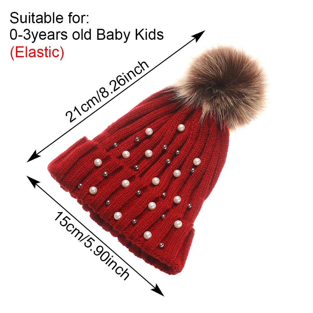 

Fashion Toddler Kids Girl Boy Baby Infant Winter Warm Pearl Crochet Knit Hat Beanie Pompon Ball Cap Outdoor Kids Ski Cap