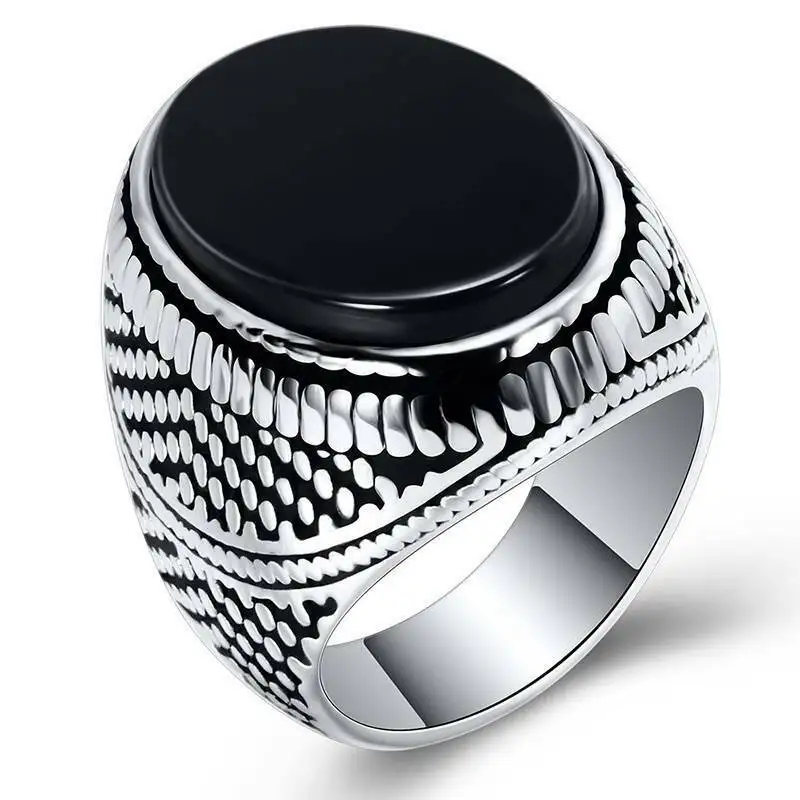 

Classical Vintage Black Crystal Ring Silver Color Punk Biker Men Annivesary Weddding Party Jewelry Gift
