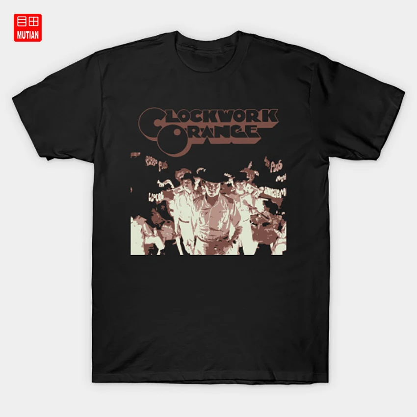 Футболка дрооги в стиле стимпанк модная механическая оранжевая Alex Delarge | Мужская