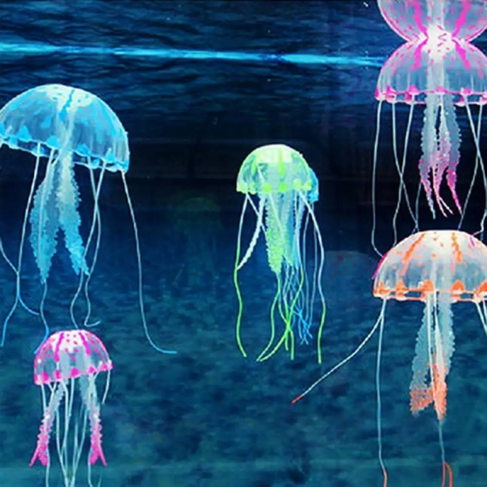 

2021 Aquarium Artificial Luminous Lionfish Fish Tank Aquatic Landscape Silicone Jellyfish Fish Glow In Dark Underwater Ornament