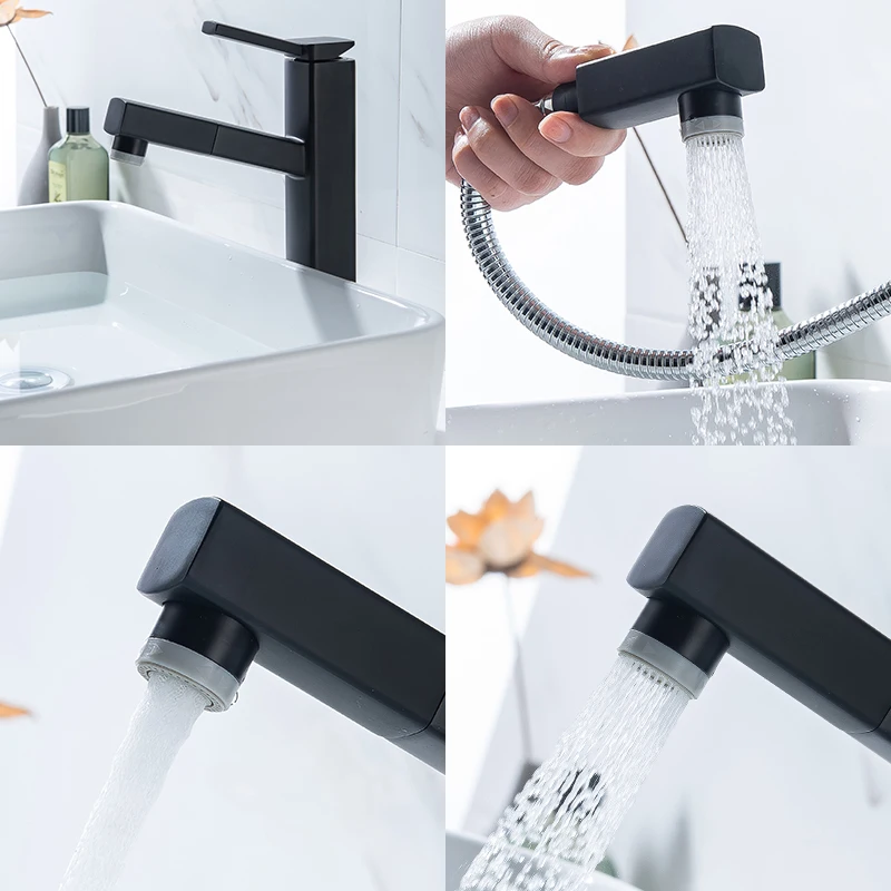 Эллен выдвижной смеситель для раковины ванной комнаты высокий черный горячей и