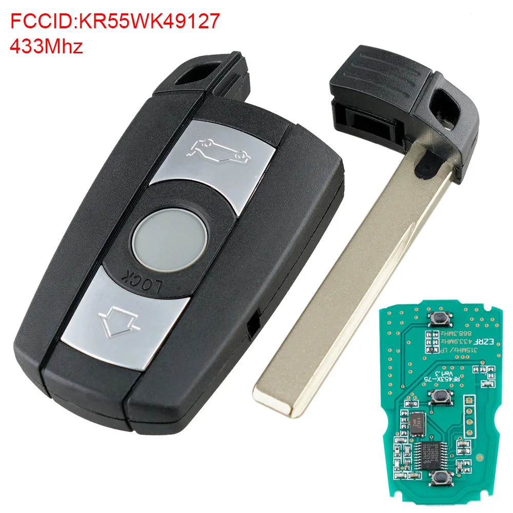 433Mhz 3 Buttons Remote Auto Car Key Fob with PCF7945 Chip KR55WK49127 Fit for BMW 5 Series X1 X6 Z4 E60 E70 E71 E91 E92 CAS3 | Автомобили