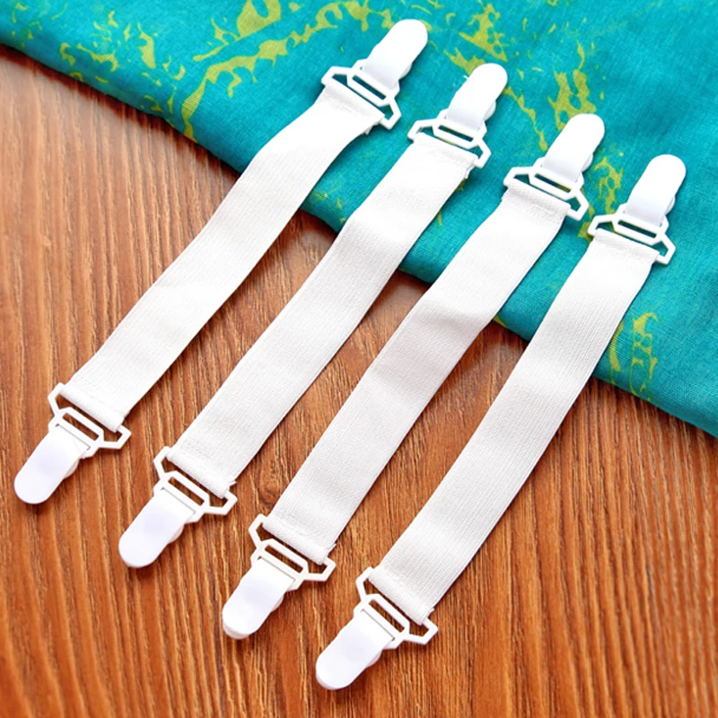 

4pcs Adjustable Bed Sheet Grippers Bed Suspender Straps Sheet Clips Button Buckle Mattress Fastener Holder Grippers Organization