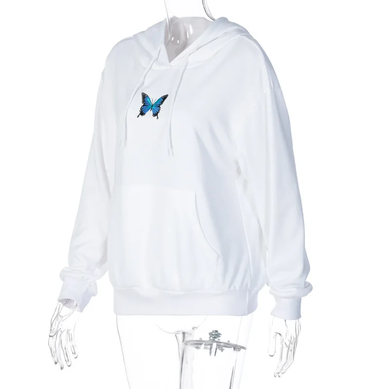 

Autumn Winter Butterfly Embroidery Sweatshirt Women White Long Sleeve Pullover Oversized Hoodie Women Loose Casual Ladies Tops