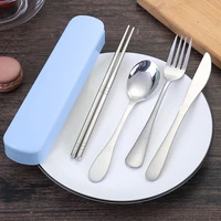 4pcstableware portable chopsticks fork spoon knife travel cutlery set portable silverware reusable utensil flatware set with box