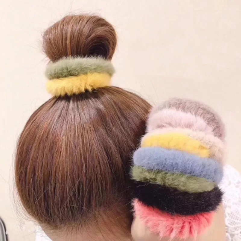 Fluffy Furry Scrunchies Cute Elastic Hair Ring Girls Winter Warm Ponytail Band Rope Ties Women Accessories |