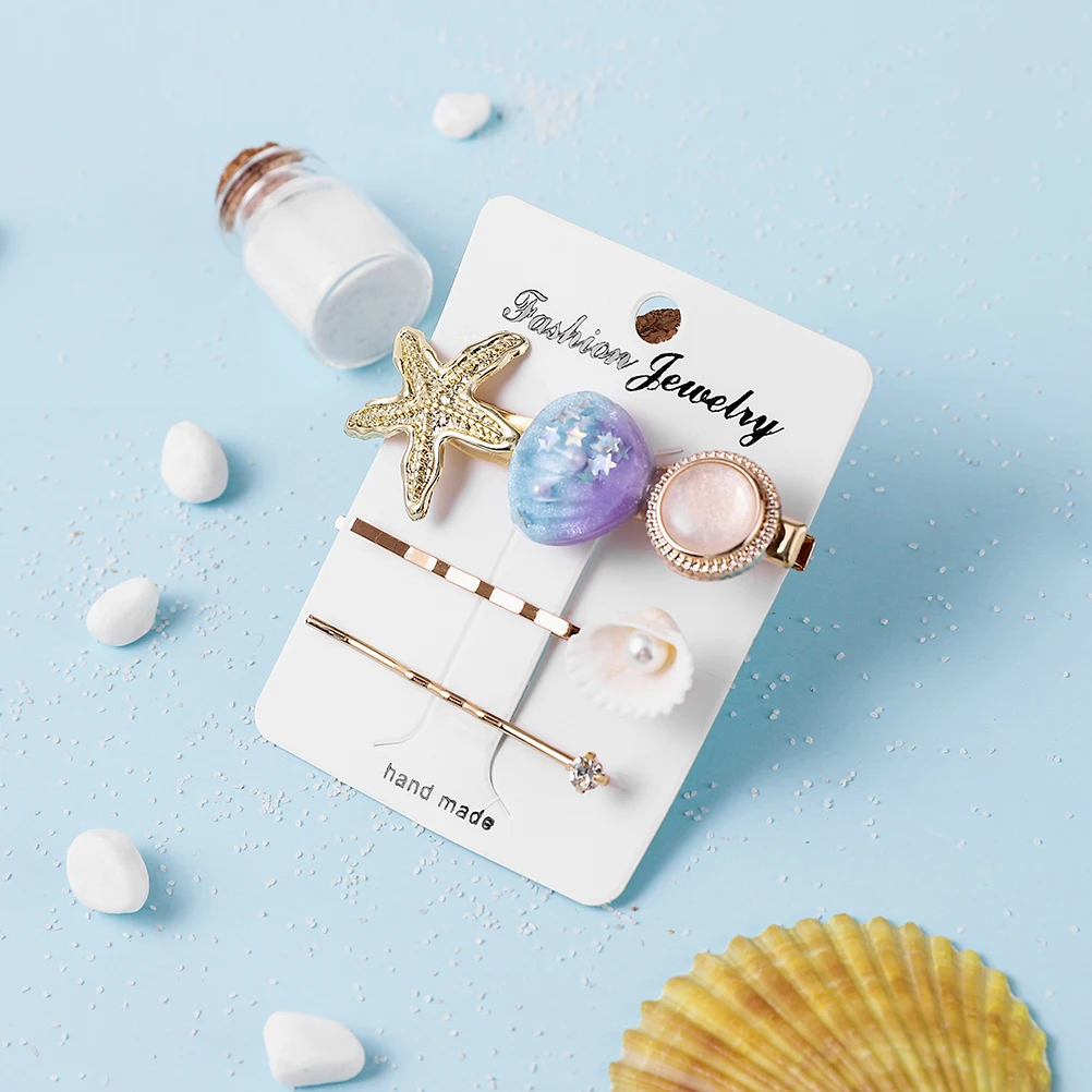 Purple blue set INS морская Морская звезда Акриловые зажимы для волос для женщин и девушек жемчужные металлические заколки для волос Сладкий Пляжный головной убор аксессуары для волос - Цвет: Purple blue set
