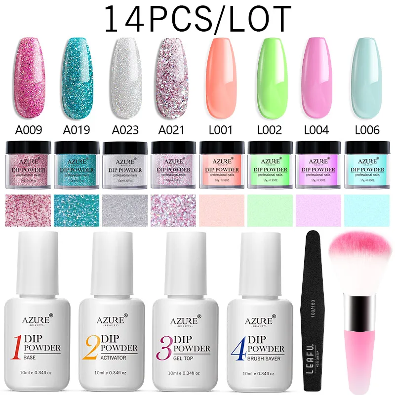 Azure beauty 14 шт./лот пудра для погружения блестящая ногтей термо изменение цвета