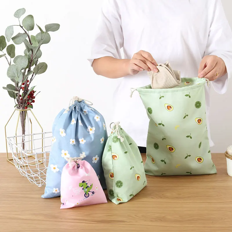 1PC Drawstring Bag Women Polyester Cotton Pouch Cute Flower Avocado Print With Girls Gift Storage Bags | Багаж и сумки