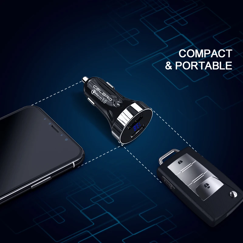 Автомобильное зарядное устройство USB A, двойное зарядное устройство USB для iPhone 11 XI, samsung, Xiaomi, автомобильное зарядное устройство, светодиодный дисплей, автомобильное зарядное устройство