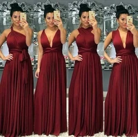new 2022 long burgundy bridesmaid dress with convertible straps formal a line floor length maid of honor dress lady