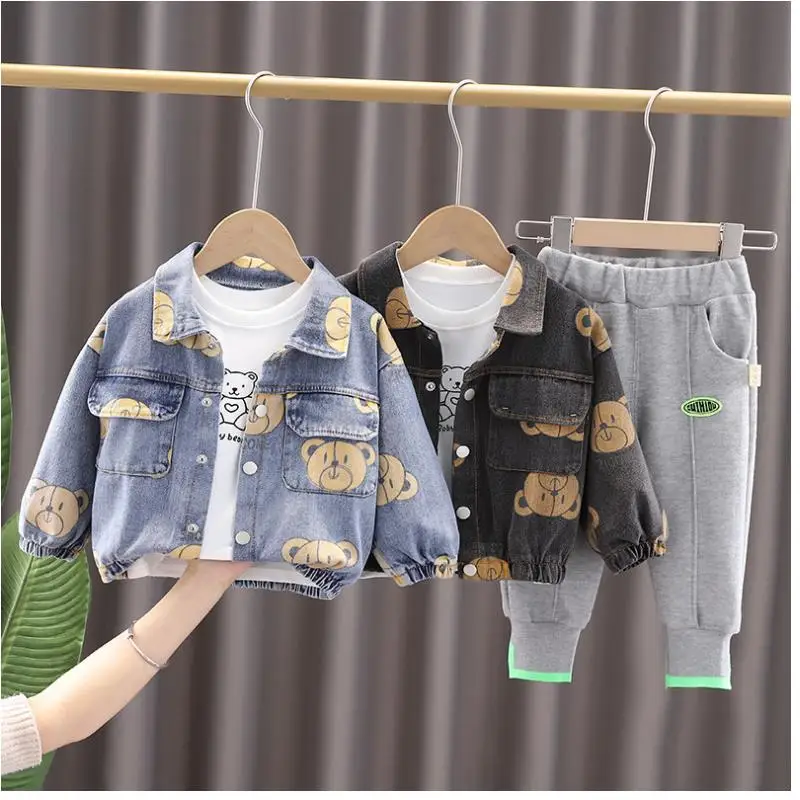 3 шт. джинсовая куртка + белая рубашка штаны для мальчиков |