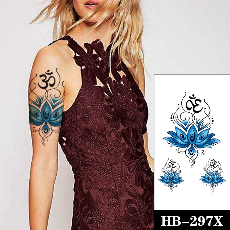 

Watercolor Blue Lotus Flower Temporary Tattoos Fake Symbol Totem Design Tattoo Sexy Body Art Arm Neck Tatoos Sticker for Women