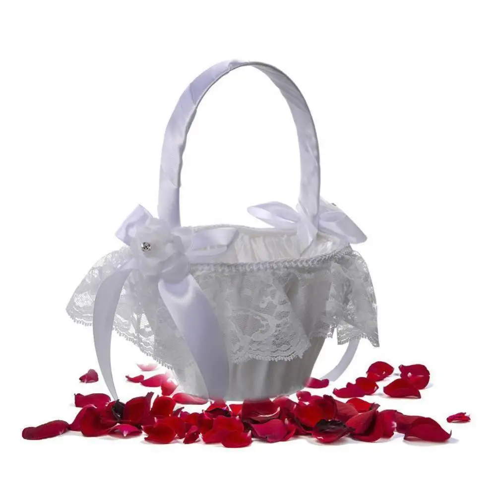

Hot Sales! Satin Bowknot Lace Flower Girl Basket Storage Wedding Ceremony Party Supply