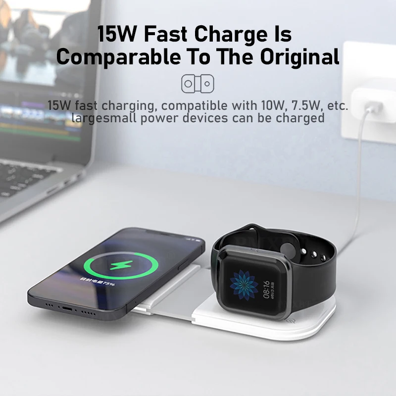 

Standard 2 in 1 Foldable Safe Magnetic Wireless Dual Charger For iPhone 12 Pro Max Mobile Phone QC 3.0 15W Fast Charging Charger