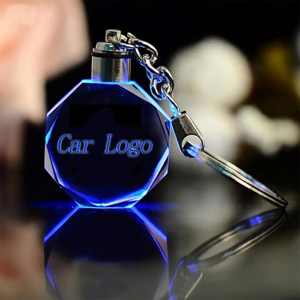 2021 LED Cut Glass Keychain Car Vehicle Logo Keyring Key Holder for Audi Ford BMW Custom made Luminous Chain | Украшения и