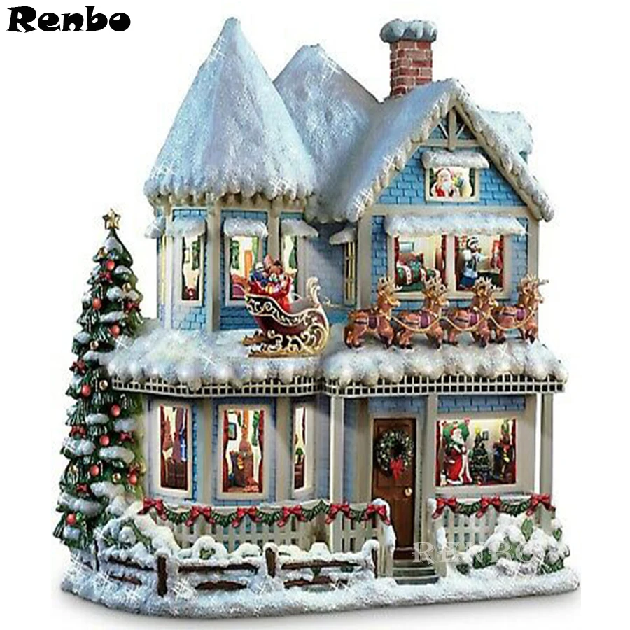 Полностью круглая 5d картина из страз с квадратными стразами Рождественская