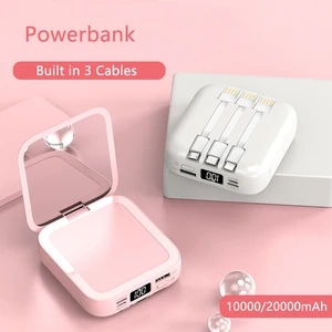 20000mah mini power bank with micro usb type c cable portable charger makeup mirror powerbank external battery pack power bank free global shipping