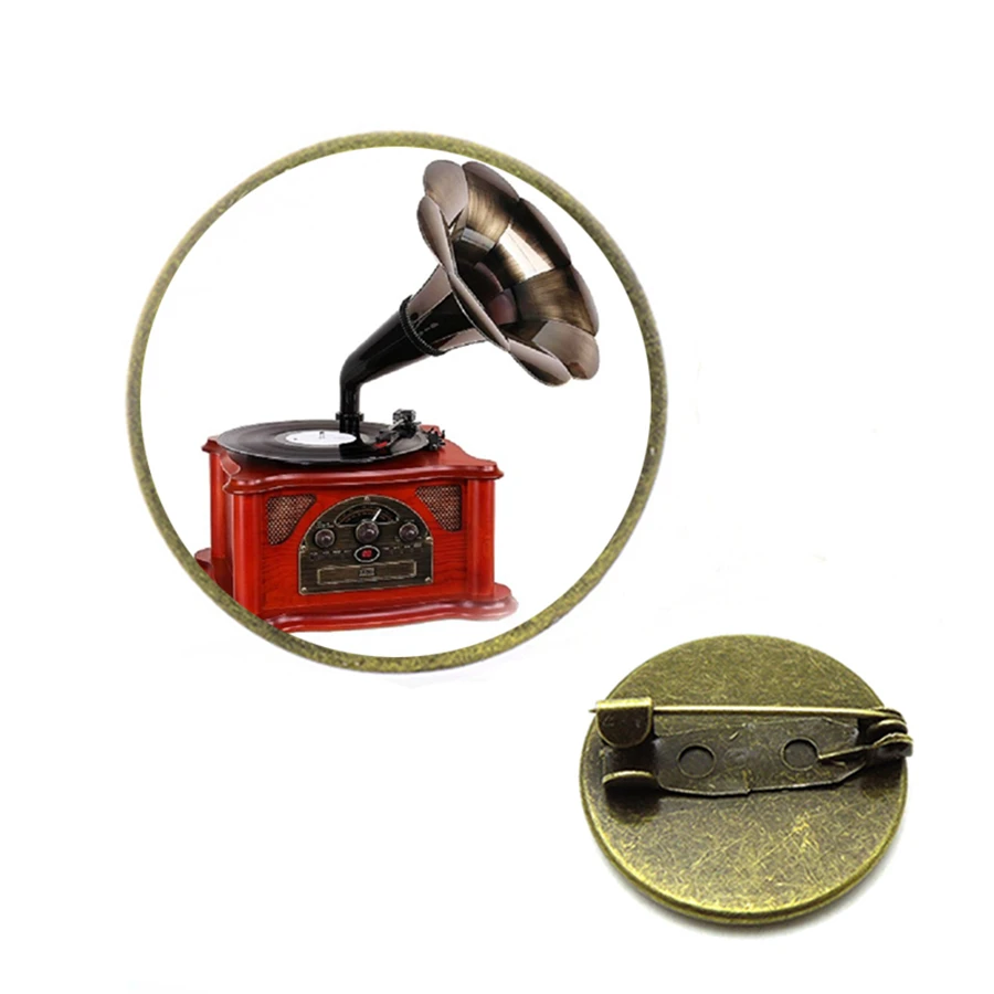 Винтаж виниловых пластинок граммофон Броши Стекло кабошон броши на булавке для