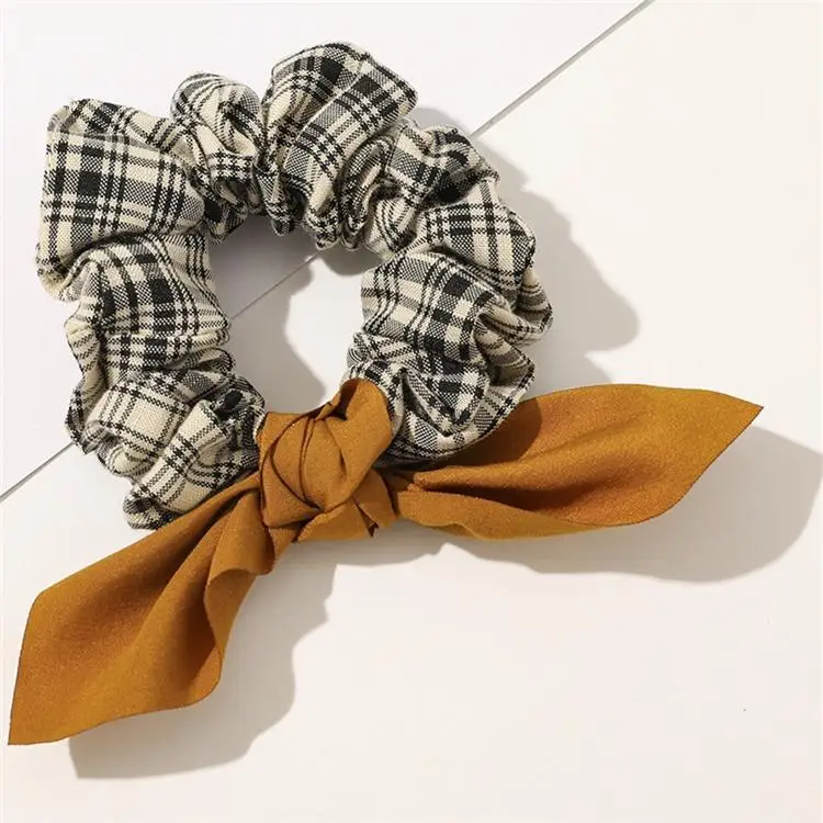

5 color Girl lattice headband Plaid Rabbit Ear Ponytail Holder hairbands Girl Elastic Knot Bow hair accessories