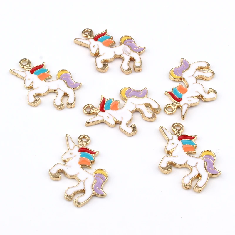 10 шт. эмалированные Подвески в виде золотого единорога для сережек радужных