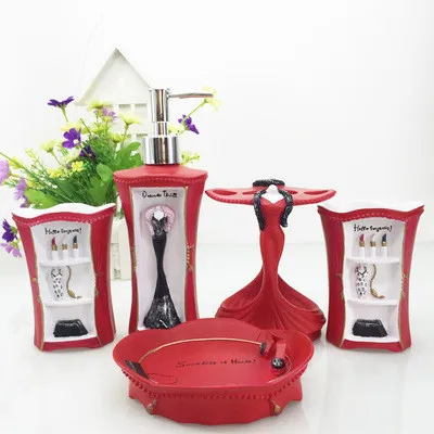 

Resin Five-piece Wedding Decoration Toiletries Bathroom Set Creative Brushing Cups Bathroom Supplies Home Decoration