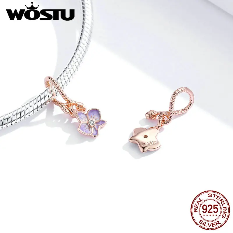 Новинка Настоящее серебро 925 пробы очаровательный браслет с фиолетовыми