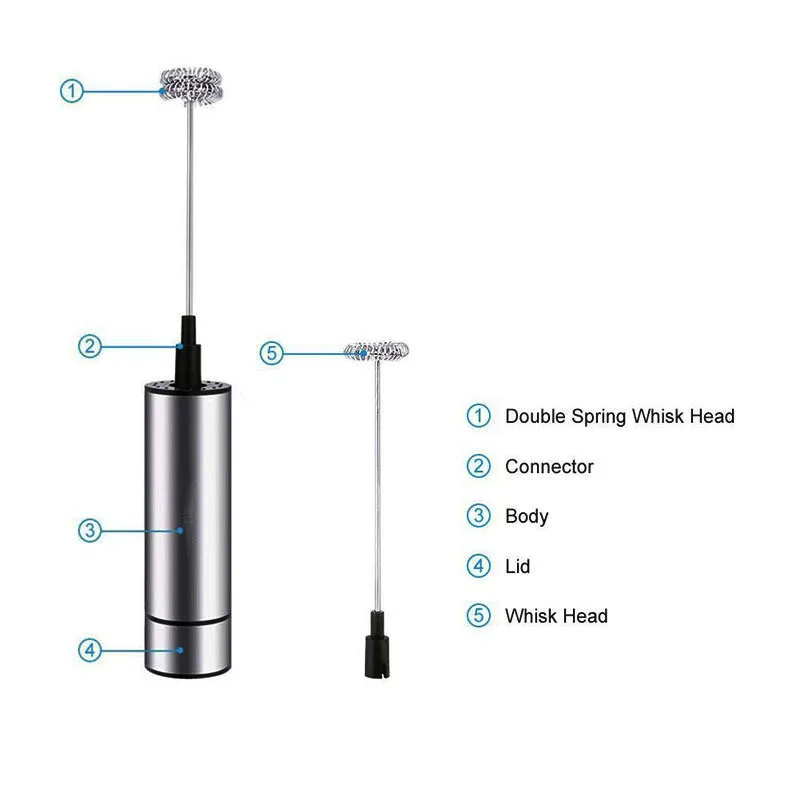 

2Pcs Stainless Steel Handheld Portable Electric Milk Coffee Egg Frother Bubbler Foamer Mixer Blender Beater 1 And 2 Frother Head