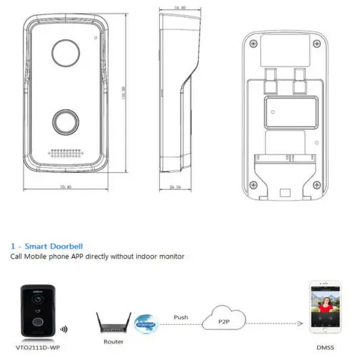 Dahua VTO2111D-WP 1MP Wi-Fi вилла видеодомофон Поддержка ночного видения и голосовая