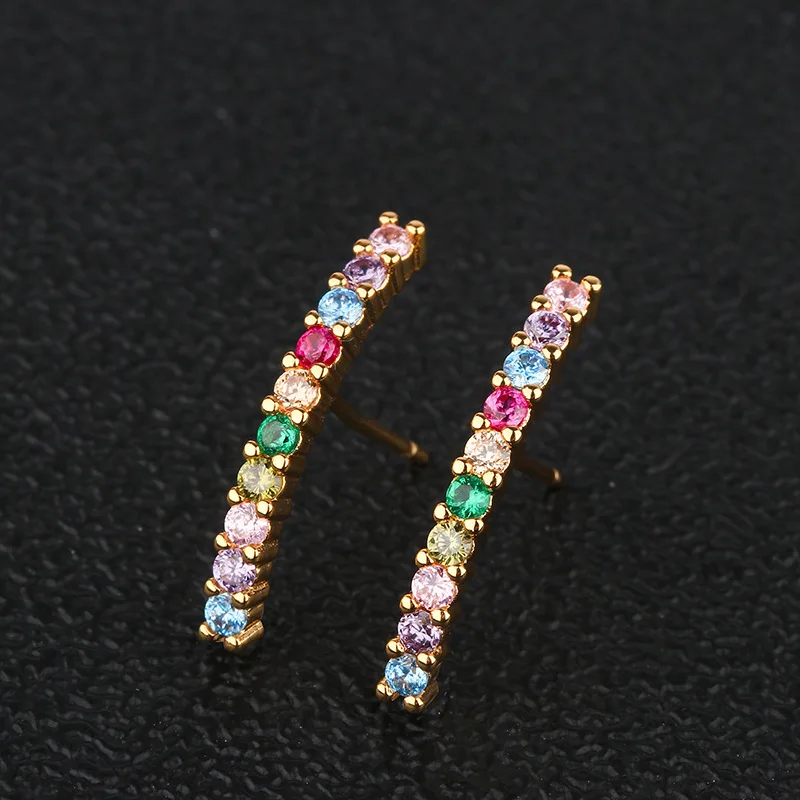 Серьги-гвоздики OMYFUN Rainbow золотого цвета с маленькими стержнями и кубическим цирконием, простые ювелирные изделия для женщин, недорогие, E78.