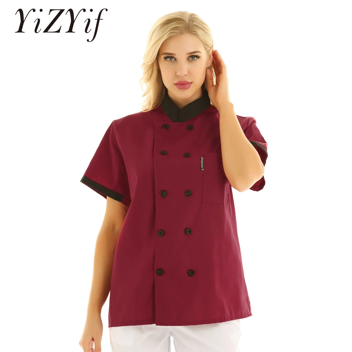 

Short-sleeved Chef's Overalls Restaurant Hotel Cook Tops Breathable Double-breasted Jacket Chef Coat for Men and Women Clothing