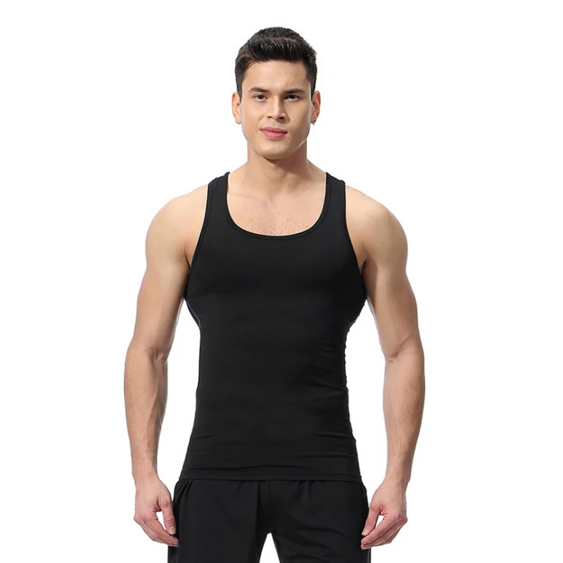 

Professional Men Sports Running Vest Compression Workout Training Tight Tank Tops Quick Dry Gym Sleeveless Fitness Shirt Black