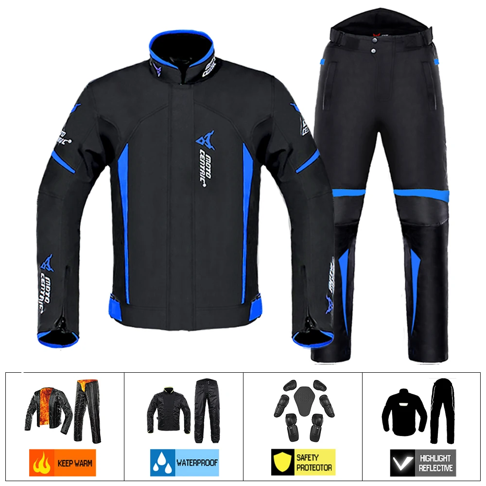 1702-Blue Set MOTOCENTRIC, Мужская мотоциклетная куртка, Мото куртка, бронежилет, водонепроницаемый, для езды, для гонок, Jaqueta, Chaqueta, для мотокросса, мотоциклетная куртка - Цвет: 1702-Blue Set