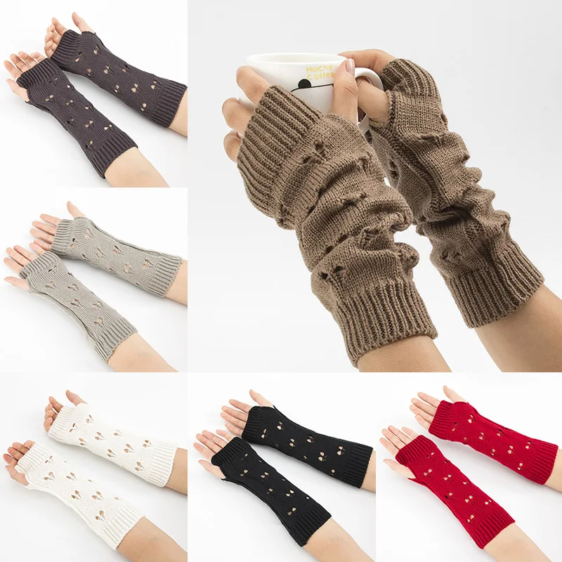 

Winter Women Fashion Long Gloves With Knitted Wool Wrist Arm Warmers Fingerless Gloves Mitten Long Gloves Guantes Gloves