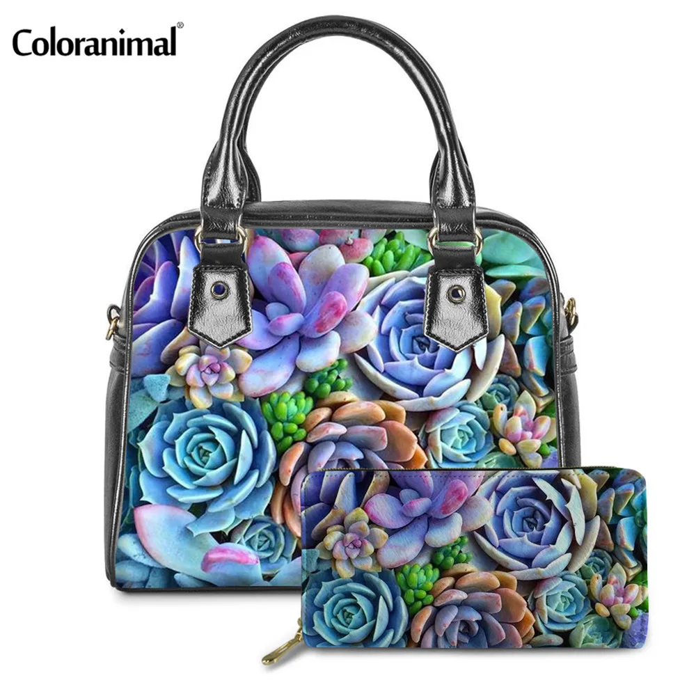Coloranimal бренд дизайн 3D суккулент принт женские сумки &amp кошелек Роскошный кожаный