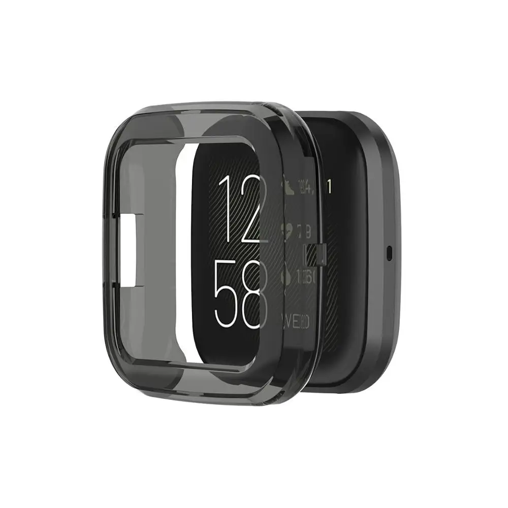 Black 100 шт./лот прозрачный силикон чехол для Fitbit Versa 2 Смарт часы защитный чехол Сменные аксессуары ремешок для часов 6 цветов - Цвет: Black