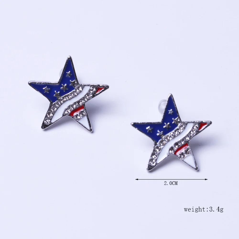

2021 Trend New Stud earrings Fashion Earrings Cute Diamond Pentagram American Independence Day Flag Jewelry
