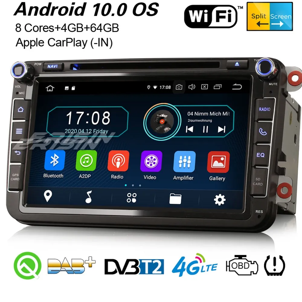 Erisin 6985 8 ядерный &quotAndroid 10 0 CarPlay автомобильная стереосистема DAB + GPS BT OBD2 WiFi OPS для VW