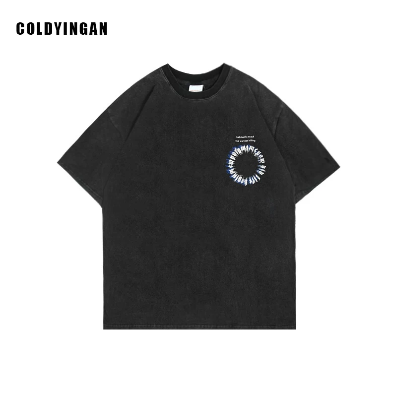 

ColdYingan Hip Hop Oversize Tshirt Men 2021 Streetwear Harajuku Letter Worn Short Sleeve T-shirt Men's Fashion Summer Couple Top